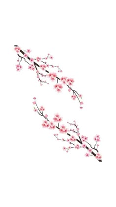 some pink flowers are in the air on a white background and there is no image to describe