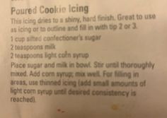 a close up of a piece of paper with instructions on how to make cookies using icing