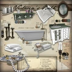 an old fashioned bathroom with lots of items