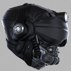 an alien head is shown in black and silver colors, with the light on it's side