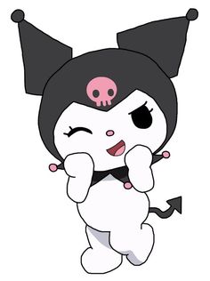 a cartoon character with black hair and pink nose, holding her hand to her face