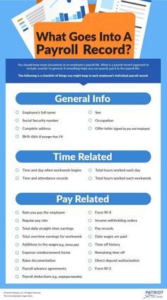 a blue and white checklist with the words what goes into a payout record?