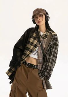 Spliced patchwork of faded plaid prints, spread collar, button closure, button barrel cuffs, cut-off high/low hem. Composition - 100% Premium Poly/Cotton Blend Sizing: US/EU Oversized Fit Female Model: 165cm/45kg 5'5/99lbs wearing size M Male Model: 178cm/55kg 5'10/121lbs wearing size XL Patchwork Flannel, Plaid Shirt Outfits, Long Sleeve Streetwear, Fit Female, Straight Clothes, Plaid Outfits, Early Autumn, Long Sleeve Plaid Shirt, Vintage Plaid