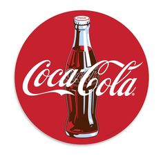 a round sticker with the word coca cola on it