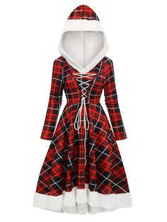 Experience hooded delight with Retro Stage's Red 1950s Plaid Lace-up Hooded Dress. Vintage charm with a modern twist. Xmas Dresses For Women, Cottage Homestead, Xmas Dresses, Women Sewing Patterns, Vintage Pencil Dress, Halloween Skirt, Xmas Dress, Women Sewing, Vestidos Retro