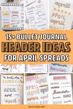 April Header, Bullet Journal Header Ideas, Journal Headers, Bullet Journal Hand Lettering, Header Ideas, Crazy Laura, April April