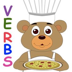 a teddy bear is holding a pizza in front of the words veggies on it