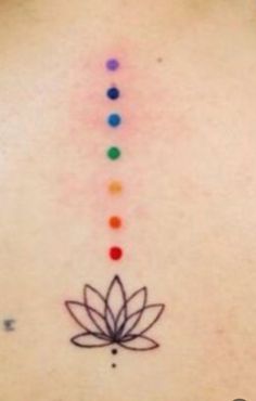 the back of a woman's neck with seven chakras on her left side