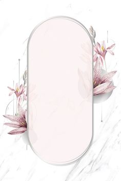 a white marble background with pink flowers on the corner and an empty paper in the middle