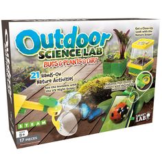 an outdoor science lab with plants and buggies in it's display box on a white background