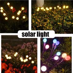 four different types of solar lights in the garden