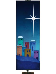 O' Little Town (Left) Christmas Banner Bethlehem Skyline Silhouette, Bethlehem Silhouette, Nativity Christmas Decor, Liturgical Banners, Modern Nativity, Banners Ideas, Bethlehem Lights, Church Banners Designs, Church Banner