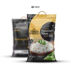 two bags of rice sitting next to each other