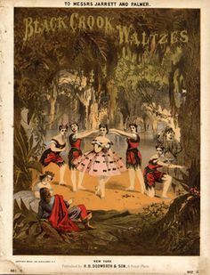 an old fashion magazine cover with women in costumes dancing and sitting on the ground, surrounded by trees