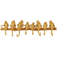 five monkeys sitting on a branch with hooks