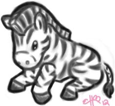 a black and white drawing of a zebra