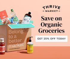 the organic groceries delivered box is shown with its contents in front of an orange background