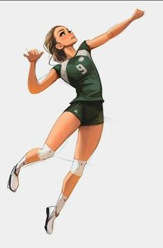 a female volleyball player jumping in the air