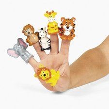 a person's hand with animal finger puppets on it