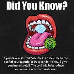 Stuffed Nose, 1000 Lifehacks, Sick Remedies, Survival Skills Life Hacks, Stuffy Nose, Home Health Remedies, Amazing Life Hacks, Simple Life Hacks