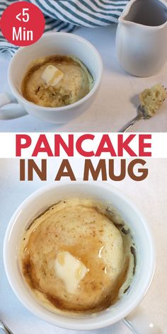 the pancake in a mug is ready to be eaten