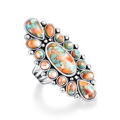 PRICES MAY VARY. Exquisite Flowers: The surface of this women's statement ring is made up of oval and round turquoise stones that form a beautiful flower, adding a touch of glamor and personality. Trusted Materials: Turquoise rings for women made from high quality 925 sterling silver is hypoallergenic and safe for sensitive skin, allowing you to wear it with confidence and comfort. Exquisite craftsmanship: Every piece of this boho western rings is meticulously crafted, and we focus on aesthetics Western Jewelry Rings, Western Rings, Large Turquoise Ring, Bohemian Flower, Bohemian Flowers, Southwestern Jewelry, Statement Ring Silver, 925 Ring, Turquoise Stones