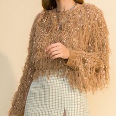 Cute Fuzzy Sweater. Great Quality. Material Feels Good On Skin. Brown Winter Party Tops, Winter Party Brown Tops, Trendy Fall Party Sweater, Chic Fringe Tops For Fall, Fringe Tops For Fall Party, Fall Party Tops With Fringe Details, Fall Party Tops With Fringe, Trendy Fringe Tops For Winter, Brown Fringe Top For Fall