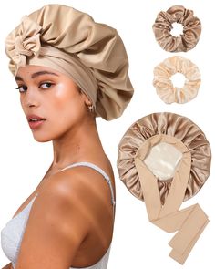 PRICES MAY VARY. 🌃【Adjustable Elastic Band Design】Satin bonnet have adjustable and stretchable head sizes. Women satin hair bonnet have 2.56 inches wide adjustable band two straps, making it able to fit most head sizes, firmly and comfortably fit your head. 🌃【Double Layers and Two Colors】Silk bonnet is designed with double layers and two colors, it can be used on both sides. Both layers are made of satin, the fabric is high quality will not fade and will not stain your hair or pillows. Soft, b Satin Sleep Bonnet, Best Bonnet For Curly Hair, Silk Bonnet Sleep, Hair Bonnet Styles, Hair Bonnet Sleep Satin, Bonnet Aesthetic, 2025 Energy, Silk Hair Bonnet, Satin Hair Wrap