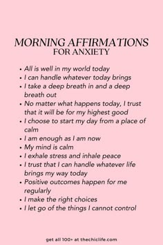 a pink poster with the words morning affirmations for an angry person