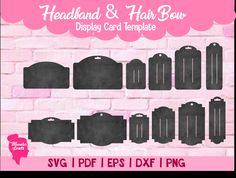 black suitcases and bags on a pink brick wall with the words headland & hair bow display card template