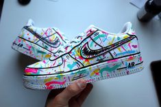 #ad Premium Quality Nike Custom Air Force 1 Rainbow Splatter White Shoes Black Mens Womens Kids, Fashion Mens Shoes Sepatu Air Jordan, Graffiti Shoes, Shoes Painting, Painted Shoes Diy, Nike Custom, Custom Sneakers Diy, Painted Nikes, Warrior Drawing, Custom Painted Shoes