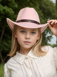 1pc Children Gift Hat With Metallic Five-Pointed Star Western Cowboy Fedora Hat With Fluffy Pink    Polyester  Bucket Hat   Kids Accessories, size features are:Bust: ,Length: ,Sleeve Length: Western Cowboy Hats, Five Pointed Star, Kids Hats, Seamless Leggings, Fedora Hat, Western Cowboy, Kids Accessories, Baby Accessories, Fedora