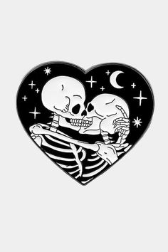 two skeletons hugging each other in the shape of a heart