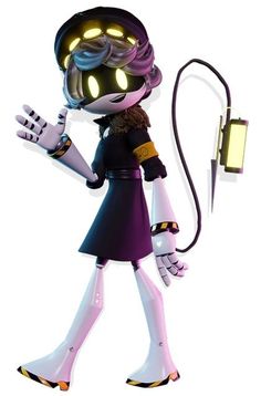 a cartoon character is holding a light and a cell phone in her hand while wearing a purple dress