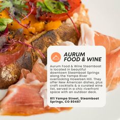 an advertisement for the autumn food and wine festival on a plate with meats, veggies, and bread