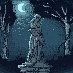 Pixelart statue dither night moon angel The Moon, Nintendo, Gaming, Moon, Statue, Beads, Instagram