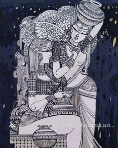 Thooli Art, God Sketch, Doddle Art, Ancient Drawings, Bengali Art, Boho Art Drawings, Kalamkari Painting