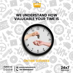 an advertisement for a service company with two hands on a clock and the words we understand how valuable your time is