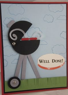 a handmade card with an image of a bbq grill and the words well done on it