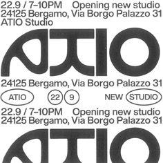 the poster for an art show with black and white lettering on it, which reads ato