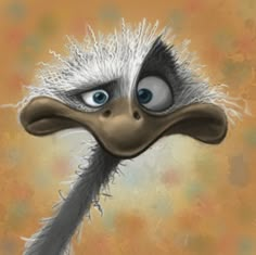 an ostrich's head with blue eyes is shown in this artistic painting