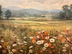 an oil painting of wildflowers in a field