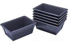 six black plastic containers stacked on top of each other