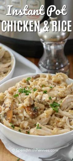 instant pot chicken and rice in a white bowl