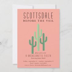 Desert Cactus Scottsdale Bachelorette Invitation Bachelorette Trip Themes, Cactus Bachelorette, Scottsdale Before The Veil, Bachelorette Card, Desert Bachelorette, Itinerary Invitation, Bachelorette Party Invitation