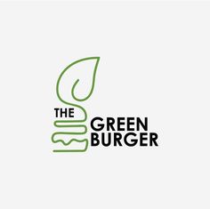 the green burger logo is shown in black and white, with an image of a leaf on