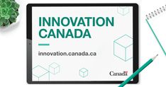 the innovation canada logo is on top of a tablet next to a pencil and succulent