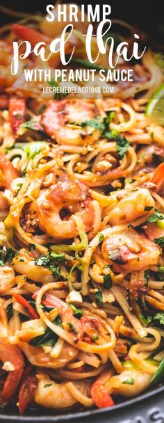 shrimp pad chai with peanut sauce is an easy and healthy meal that's ready in under 30 minutes