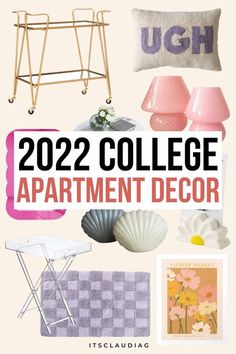 a collage of furniture and accessories with the words, 2012 college apartment decor on it