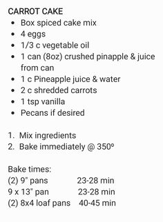 the instructions for how to make carrot cake